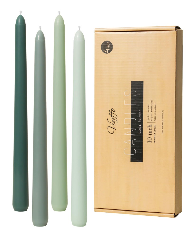 Viyffo Taper Candles 10 Inch Green Set of 4 Unscented  Dripless  Smokeless Long Tall Tapered Candlesticks Wedding Advent Home Decor Dinner Christmas-Natural Color Series - Image 1